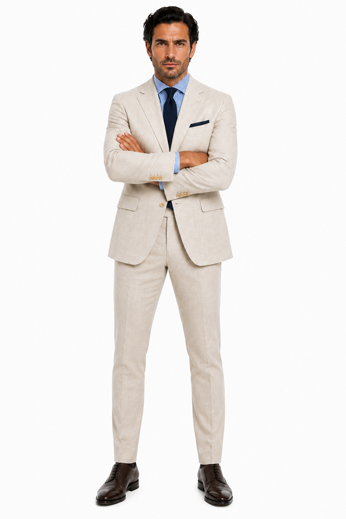 Mens Big and Tall Linen Suits - Silver Summer Fabric Suit