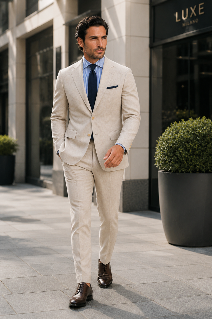 Mens Big and Tall Linen Suits - Silver Summer Fabric Suit