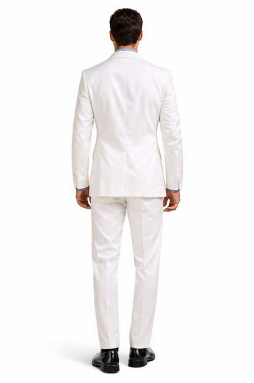 Mens Big and Tall Linen Suits - White 2 Button Tapered  Summer Fabric Suit