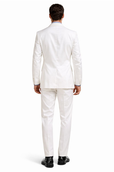 Mens Big and Tall Linen Suits - White 2 Button Tapered  Summer Fabric Suit