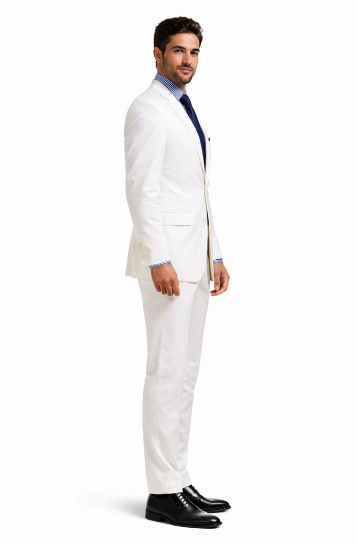 Mens Big and Tall Linen Suits - White 2 Button Tapered  Summer Fabric Suit
