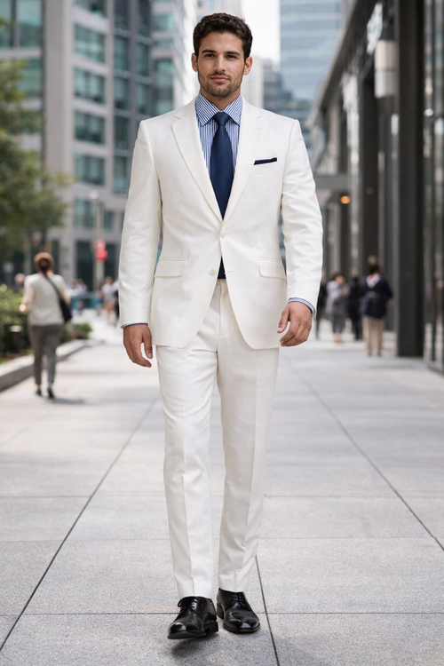 Mens Big and Tall Linen Suits - White 2 Button Tapered  Summer Fabric Suit