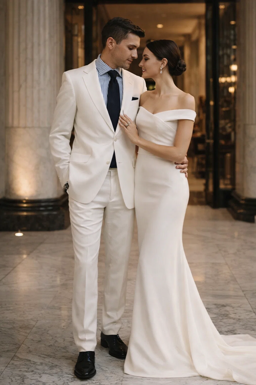 Mens Big and Tall Linen Suits - White 2 Button Tapered  Summer Fabric Suit