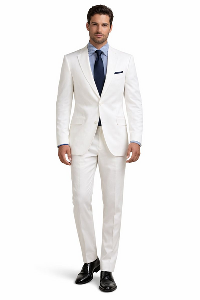 Mens Big and Tall Linen Suits - White 2 Button Tapered  Summer Fabric Suit