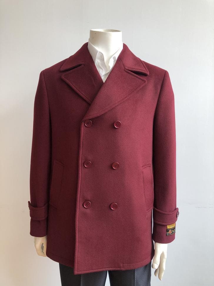 Men's Big & Tall Wool Peacoat Classic Double Breasted Overcoat Style - Burgundy