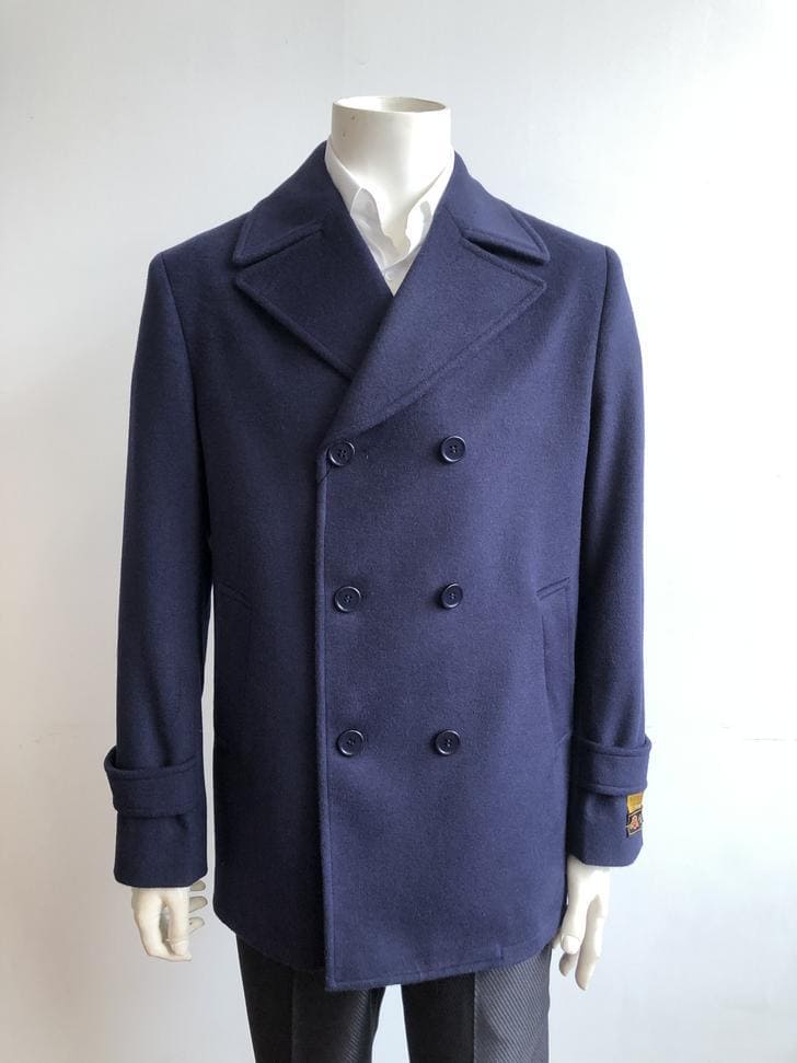 Big & Tall Men's Wool Peacoat – Classic Double Breasted Overcoat - Navy