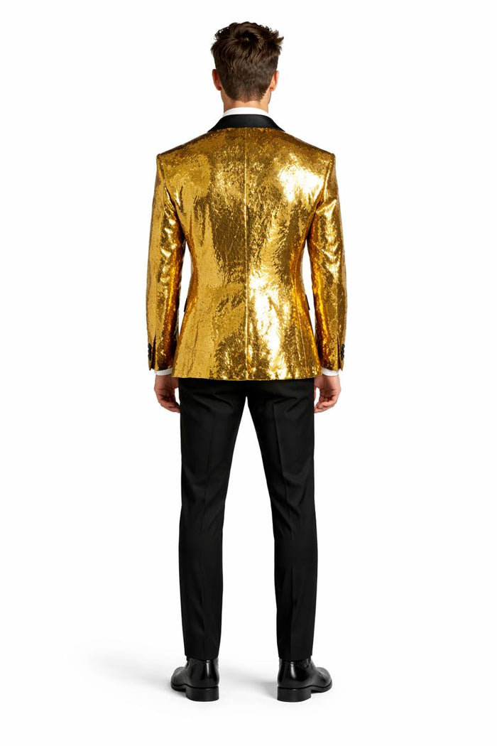 Mens Big and Tall Sequin Blazer - Shiny Fancy Sport Coat + Matching Bowtie + Gold Tuxedo-New Designer Collection