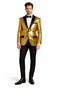 Mens Big and Tall Sequin Blazer - Shiny Fancy Sport Coat + Matching Bowtie + Gold Tuxedo-New Designer Collection