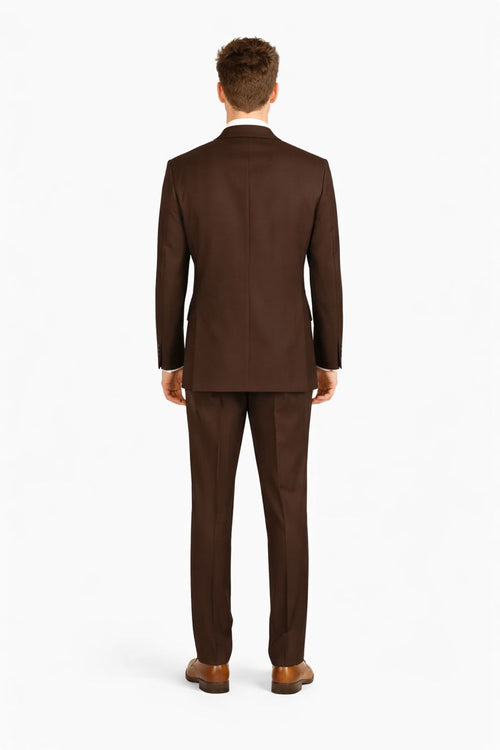 Mens Classic Fit 3 Button Vested Single Pleated Pant Suit in Chocolate Brown-New Designer Collection