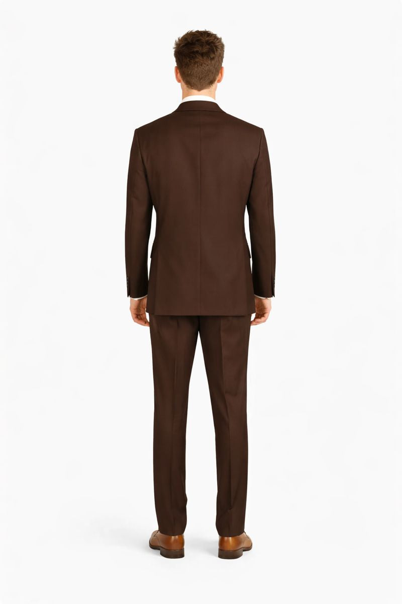 Mens Classic Fit 3 Button Vested Single Pleated Pant Suit in Chocolate Brown-New Designer Collection - 34 Regular