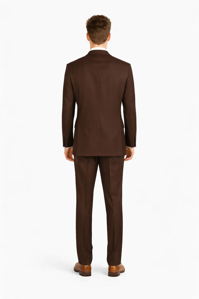 Mens Classic Fit 3 Button Vested Single Pleated Pant Suit in Chocolate Brown-New Designer Collection