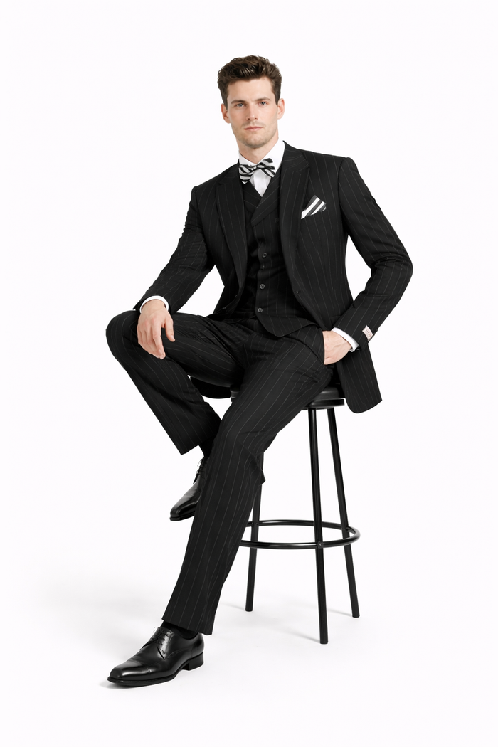 Mens Big and Tall Suits - Plus Size Black Suit For Men - Classic fit 1 Button With Vest-New Designer Collection