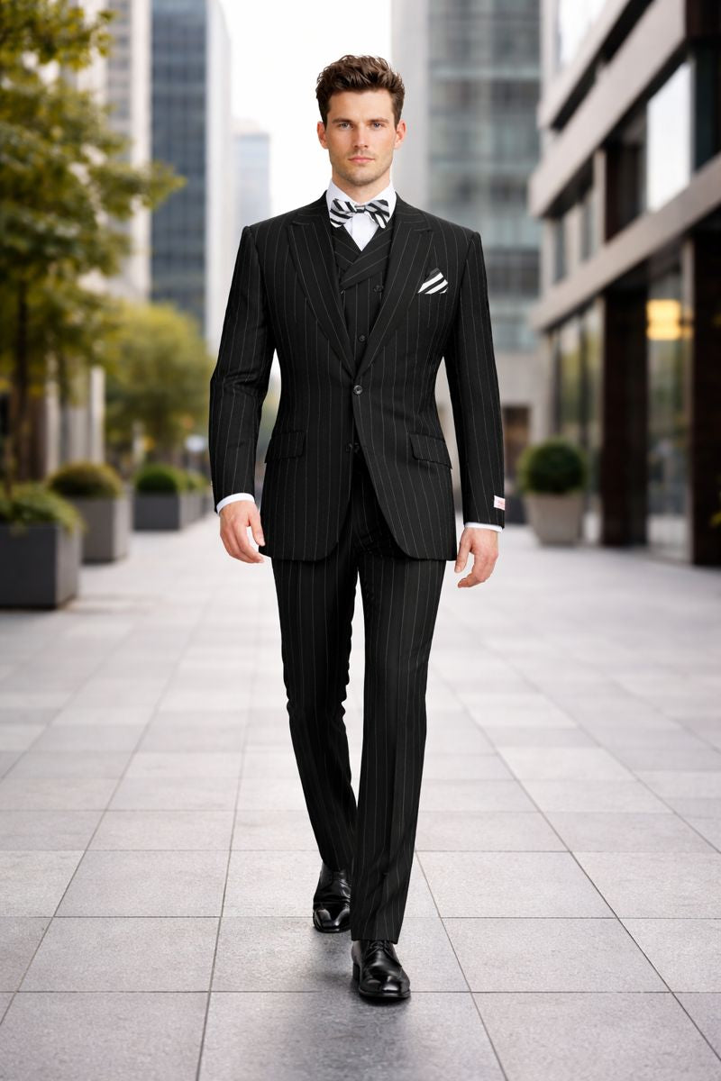 Mens Big and Tall Suits - Plus Size Black Suit For Men - Classic fit 1 Button With Vest-New Designer Collection - 52 Long