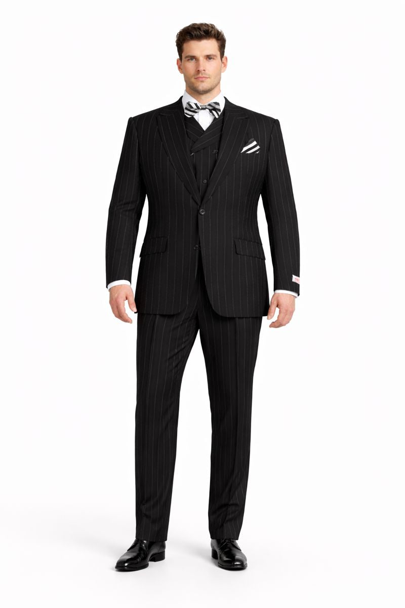 Mens Big and Tall Suits - Plus Size Black Suit For Men - Classic fit 1 Button With Vest-New Designer Collection - 52 Long