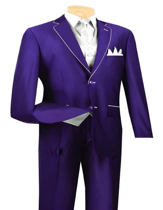 Mens Two Button Black and Purple Two Toned annd White Trim Lapel Tuxedo Suit