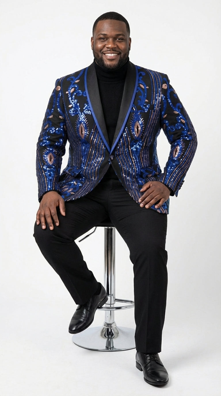 Mens Black and Royal and Gold and Navy Blue Sequin Tuxedo Suit Set – Luxury Prom Wedding Tuxedo with Sequin Jacket
