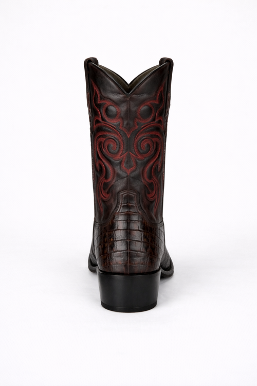 Men's Black Cherry Caiman Cowboy Boots: Genuine Leather Snip Toe Western Dress Boots-New Designer Collection