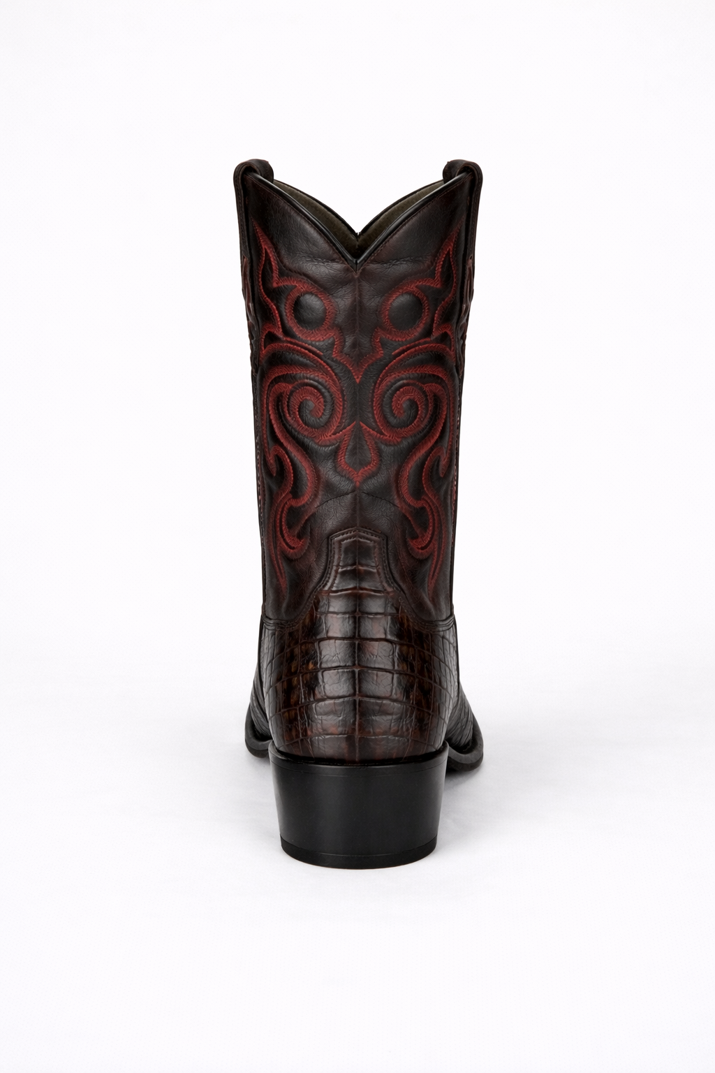 Men's Black Cherry Caiman Cowboy Boots: Genuine Leather Snip Toe Western Dress Boots-New Designer Collection - 6