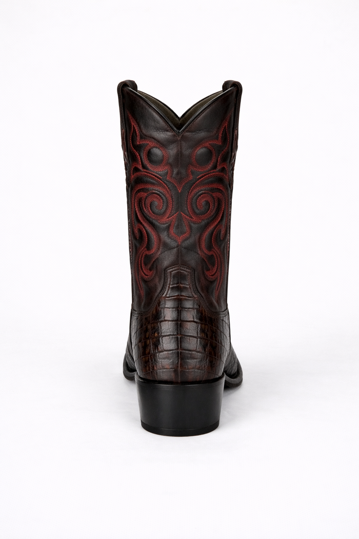 Men's Black Cherry Caiman Cowboy Boots: Genuine Leather Snip Toe Western Dress Boots-New Designer Collection