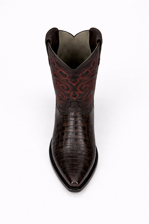 Men's Black Cherry Caiman Cowboy Boots: Genuine Leather Snip Toe Western Dress Boots-New Designer Collection