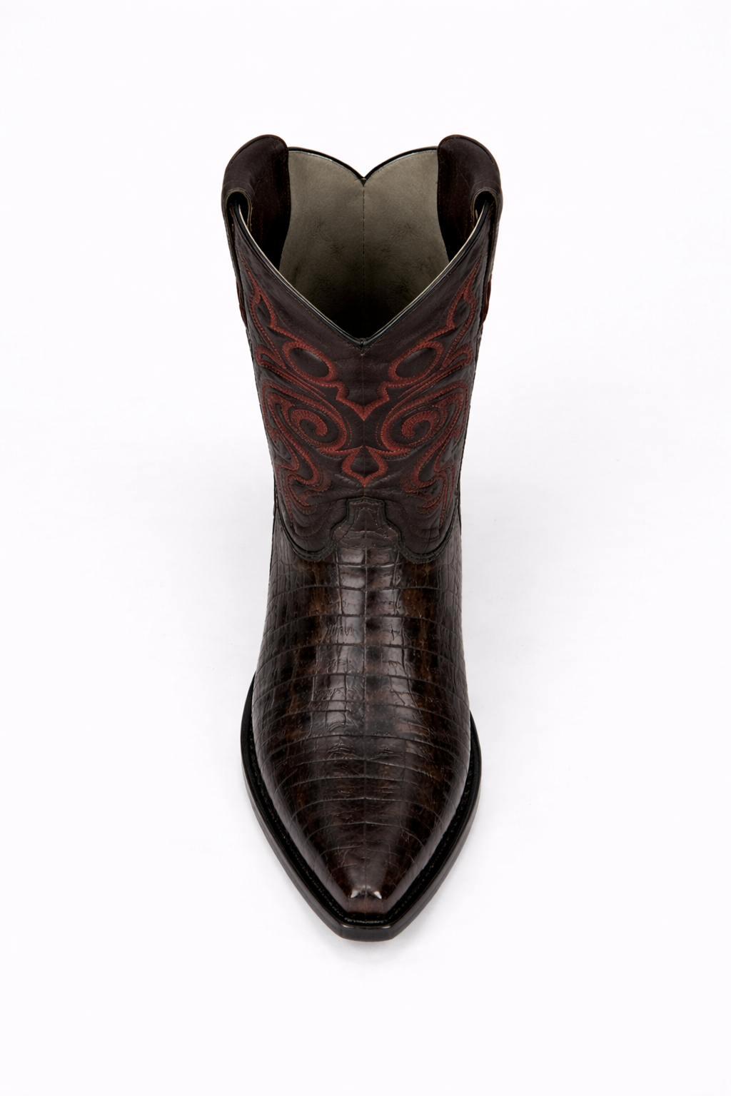 Men's Black Cherry Caiman Cowboy Boots: Genuine Leather Snip Toe Western Dress Boots-New Designer Collection - 6