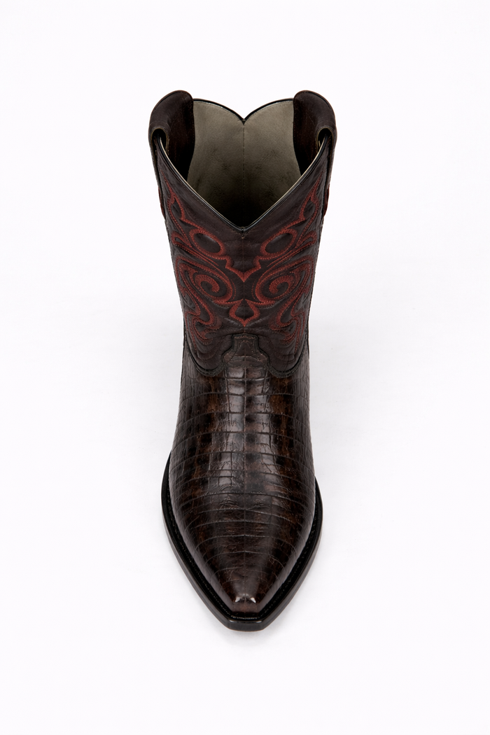 Men's Black Cherry Caiman Cowboy Boots: Genuine Leather Snip Toe Western Dress Boots-New Designer Collection