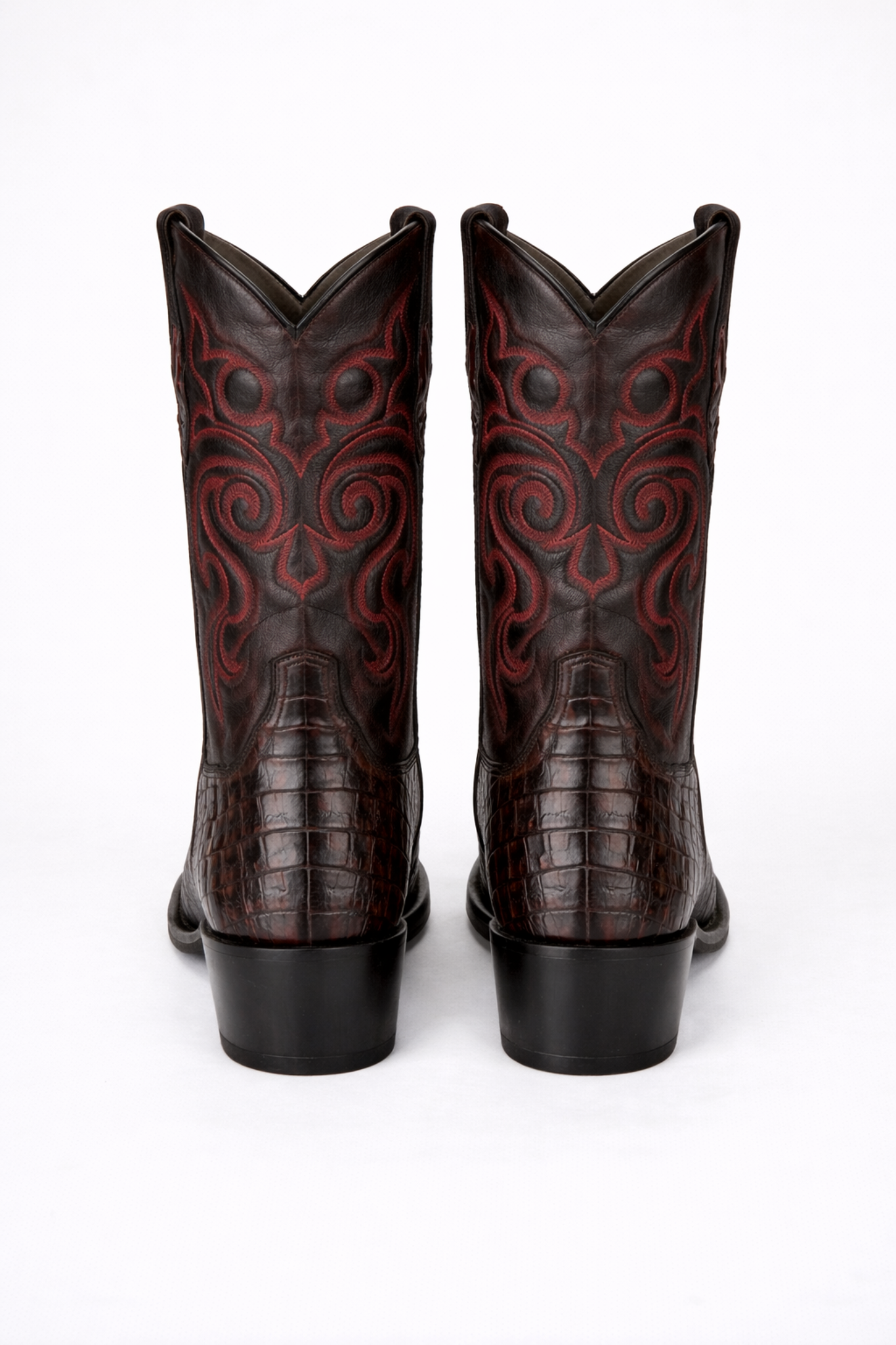 Men's Black Cherry Caiman Cowboy Boots: Genuine Leather Snip Toe Western Dress Boots-New Designer Collection - 6