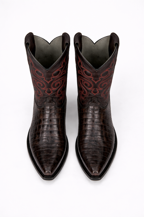 Men's Black Cherry Caiman Cowboy Boots: Genuine Leather Snip Toe Western Dress Boots-New Designer Collection