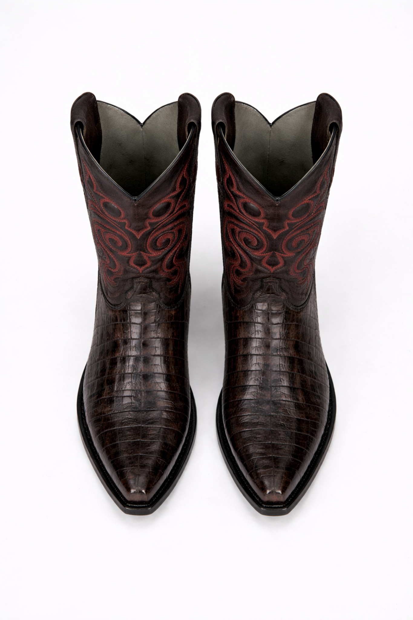 Men's Black Cherry Caiman Cowboy Boots: Genuine Leather Snip Toe Western Dress Boots-New Designer Collection - 6