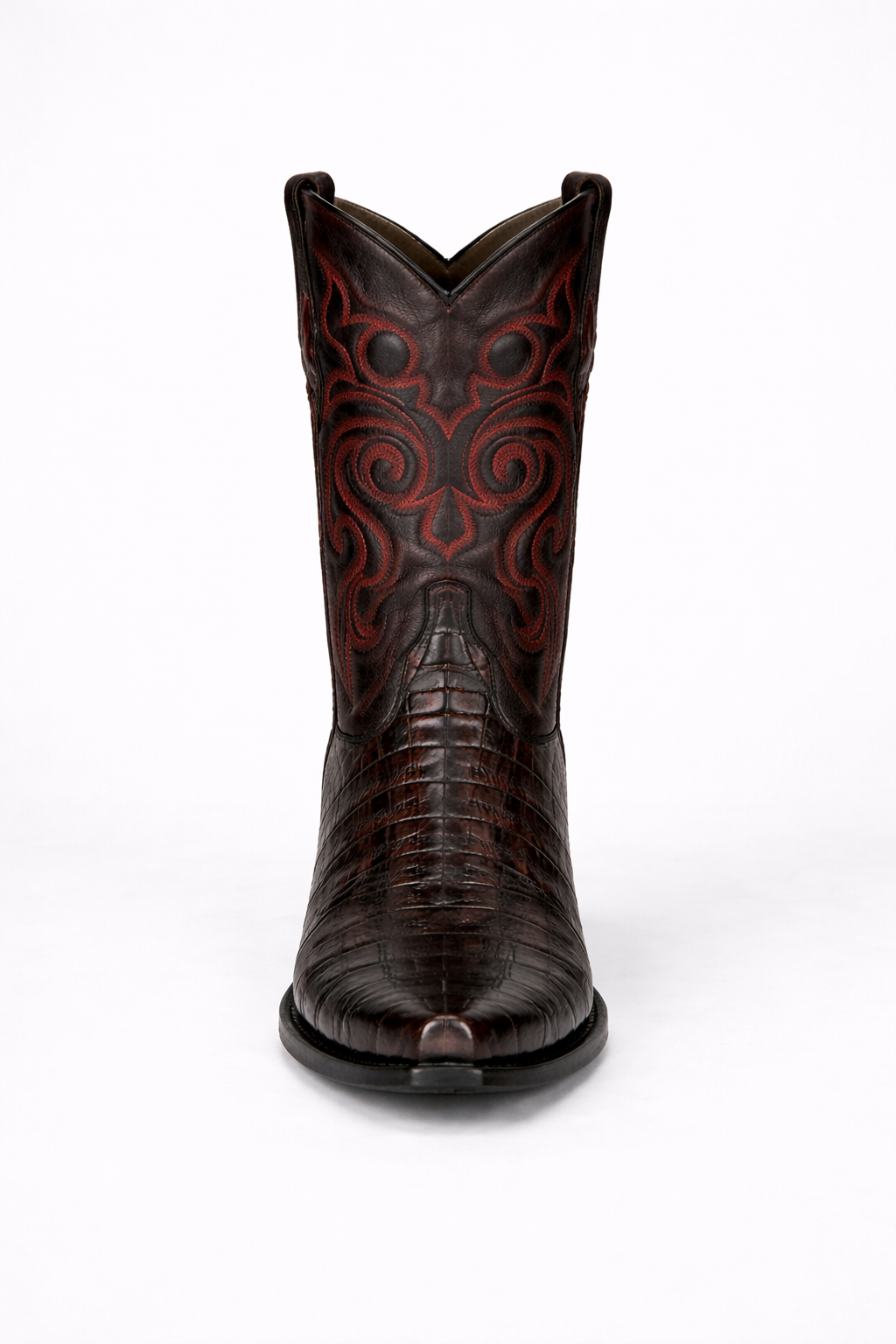Men's Black Cherry Caiman Cowboy Boots: Genuine Leather Snip Toe Western Dress Boots-New Designer Collection - 6