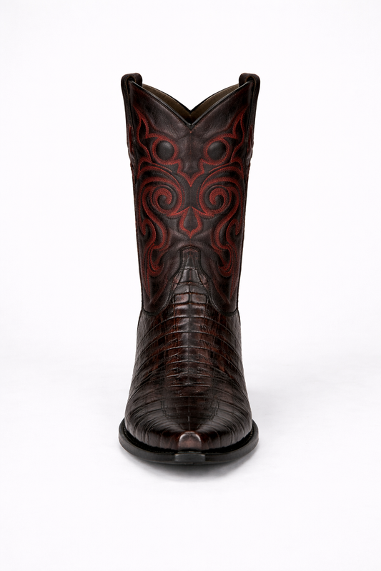 Men's Black Cherry Caiman Cowboy Boots: Genuine Leather Snip Toe Western Dress Boots-New Designer Collection