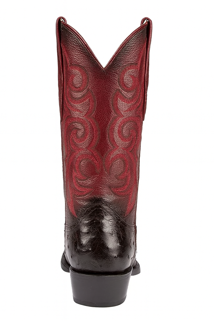 Men's Black Cherry Ostrich Cowboy Boots: snip Toe Leather Western Dress Boots-New Designer Collection
