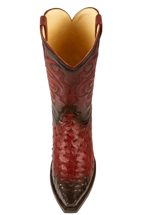 Men's Black Cherry Ostrich Cowboy Boots: snip Toe Leather Western Dress Boots-New Designer Collection