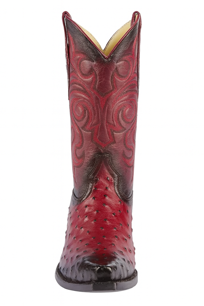 Men's Black Cherry Ostrich Cowboy Boots: snip Toe Leather Western Dress Boots-New Designer Collection