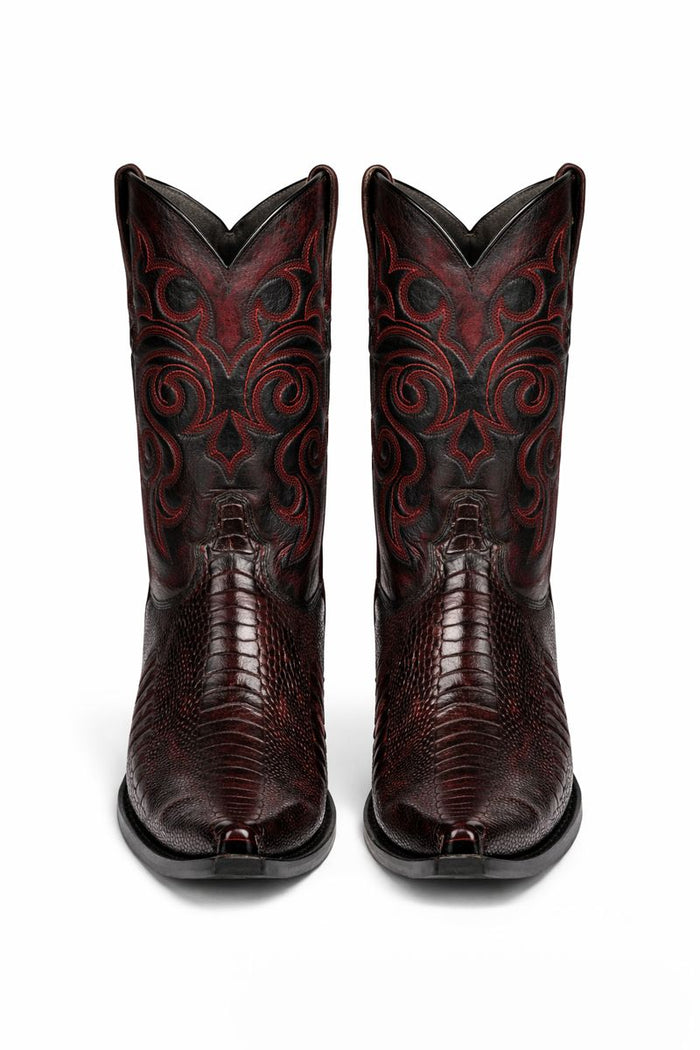 Men's Black Cherry Ostrich Leg Cowboy Boots - Los Altos Dress Western Boots-New Designer Collection