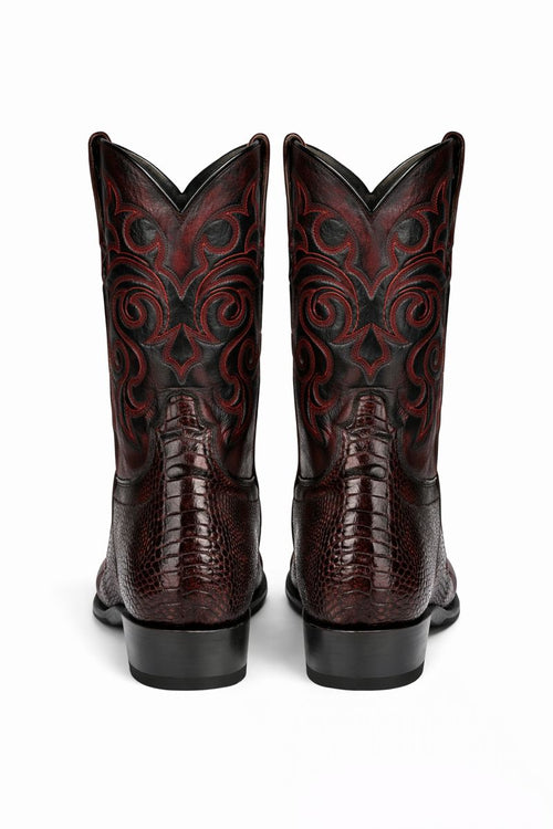 Men's Black Cherry Ostrich Leg Cowboy Boots - Los Altos Dress Western Boots-New Designer Collection