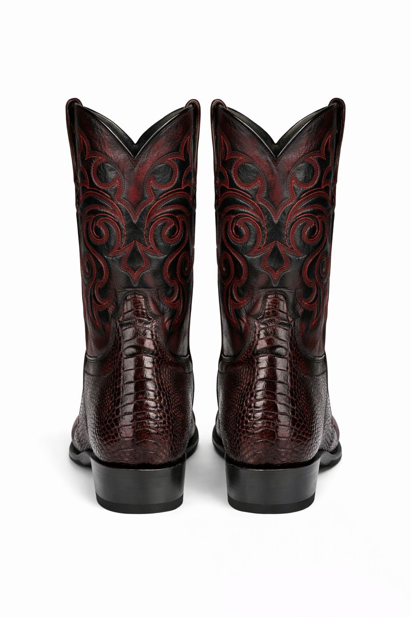 Men's Black Cherry Ostrich Leg Cowboy Boots - Los Altos Dress Western Boots-New Designer Collection - 6