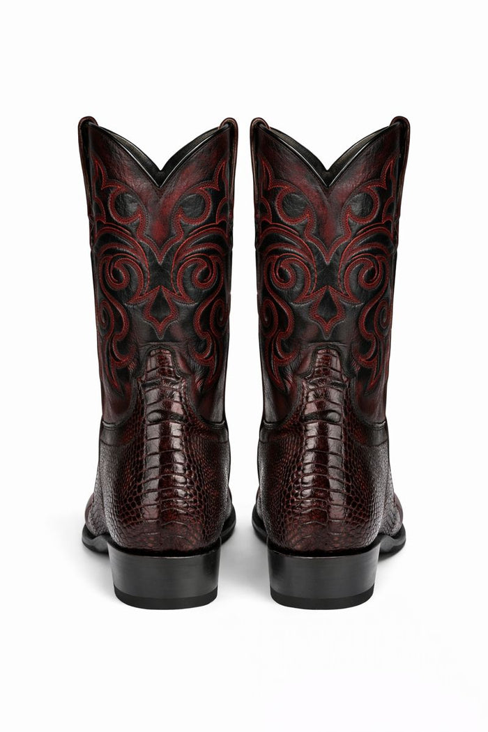 Men's Black Cherry Ostrich Leg Cowboy Boots - Los Altos Dress Western Boots-New Designer Collection