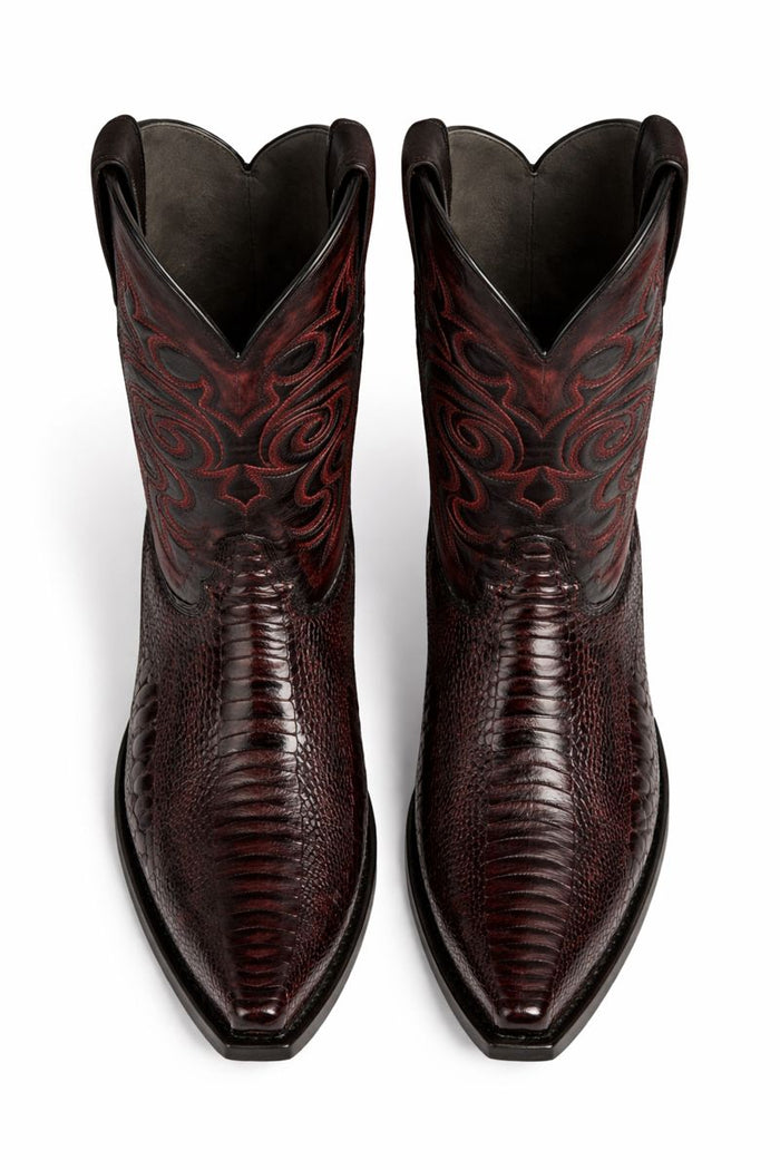 Men's Black Cherry Ostrich Leg Cowboy Boots - Los Altos Dress Western Boots-New Designer Collection