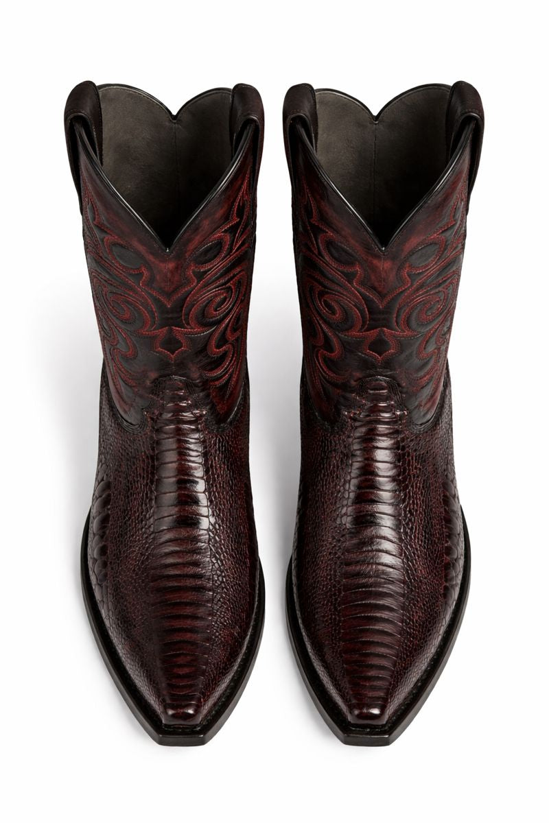 Men's Black Cherry Ostrich Leg Cowboy Boots - Los Altos Dress Western Boots-New Designer Collection - 6