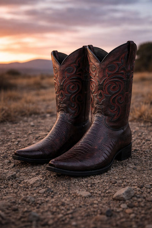 Men's Black Cherry Ostrich Leg Cowboy Boots - Los Altos Dress Western Boots-New Designer Collection