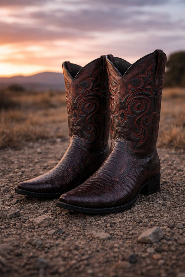 Men's Black Cherry Ostrich Leg Cowboy Boots - Los Altos Dress Western Boots-New Designer Collection
