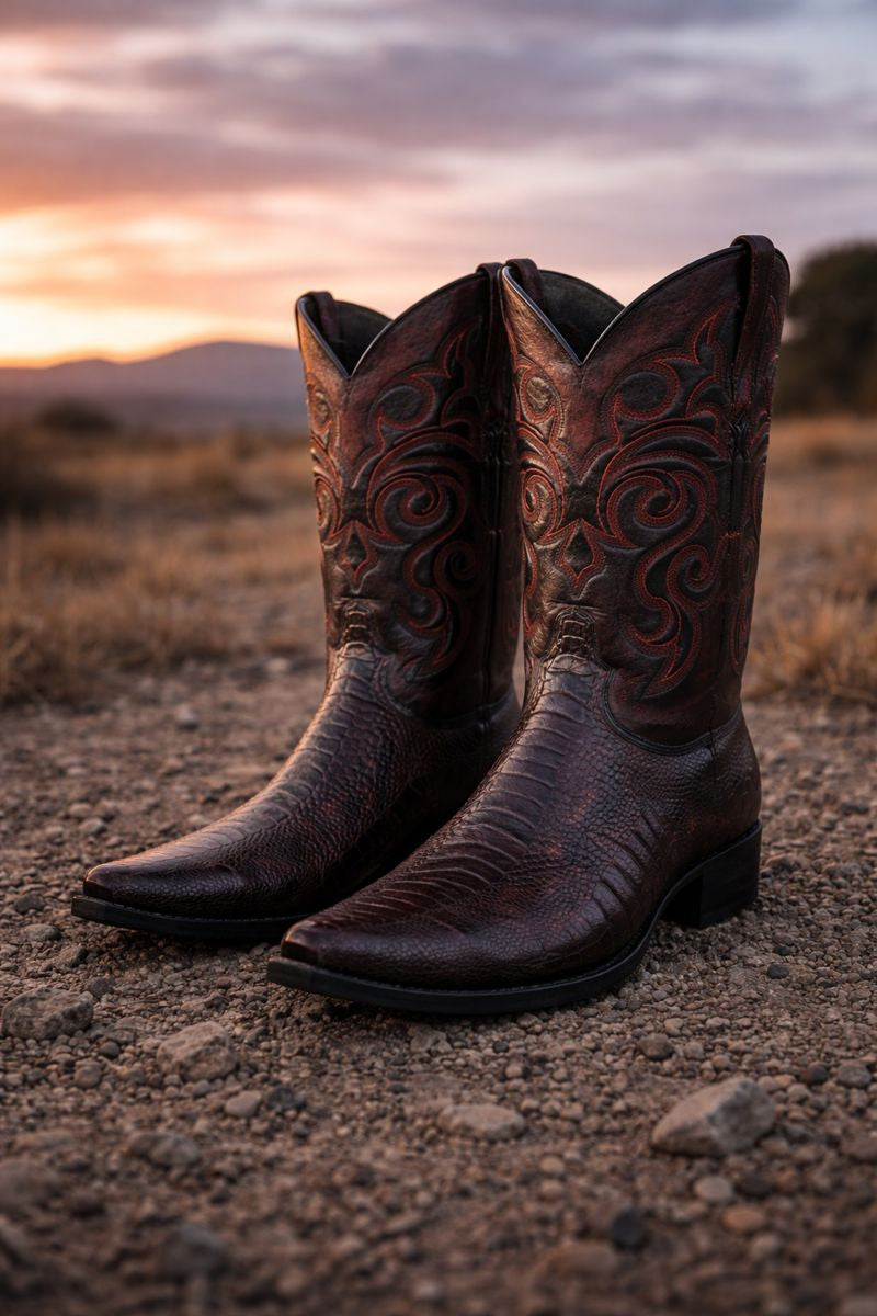 Men's Black Cherry Ostrich Leg Cowboy Boots - Los Altos Dress Western Boots-New Designer Collection - 6