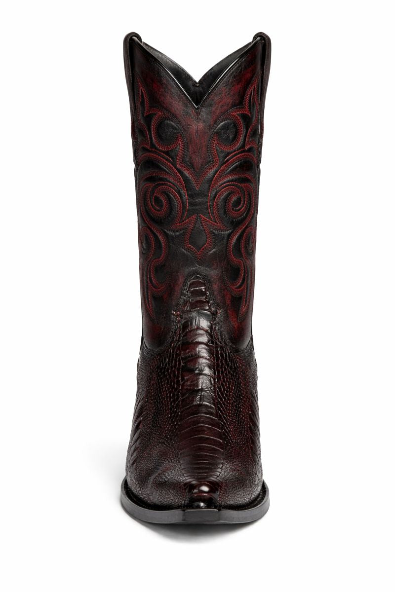Men's Black Cherry Ostrich Leg Cowboy Boots - Los Altos Dress Western Boots-New Designer Collection - 6