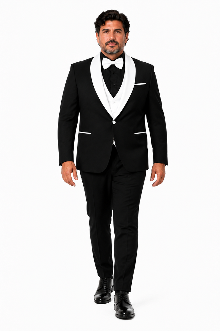 Mens Black Dinner Jacket - Two Toned Color Blazer - Black and White Lapel Sport Coat