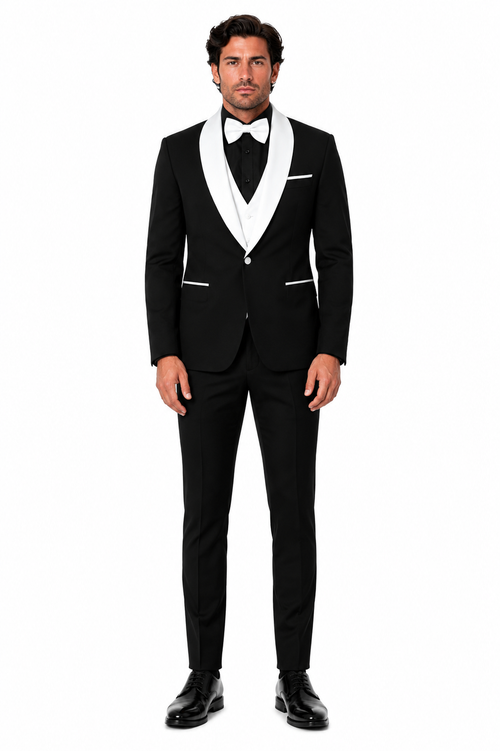 Mens Black Dinner Jacket - Two Toned Color Blazer - Black and White Lapel Sport Coat