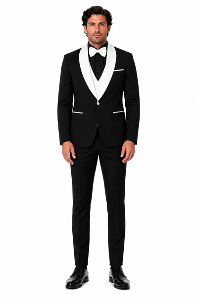 Mens Black Dinner Jacket - Two Toned Color Blazer - Black and White Lapel Sport Coat