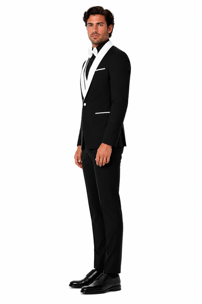 Mens Black Dinner Jacket - Two Toned Color Blazer - Black and White Lapel Sport Coat