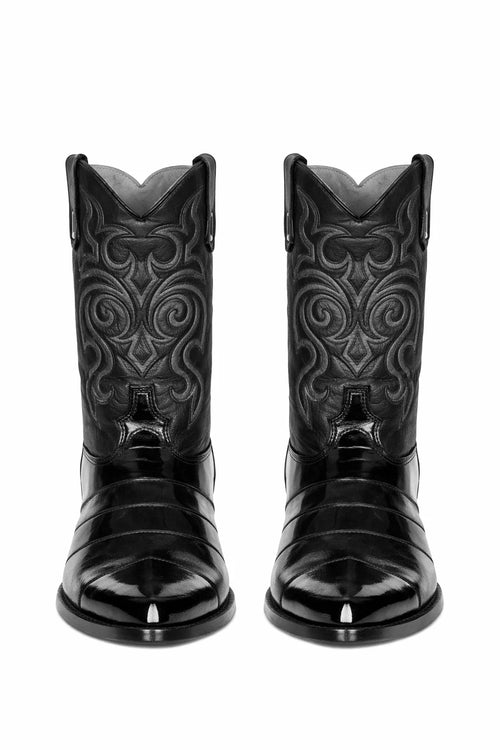 Men's Black Eel Skin Cowboy Boots - Los Altos Dress Western Boots-New Designer Collection