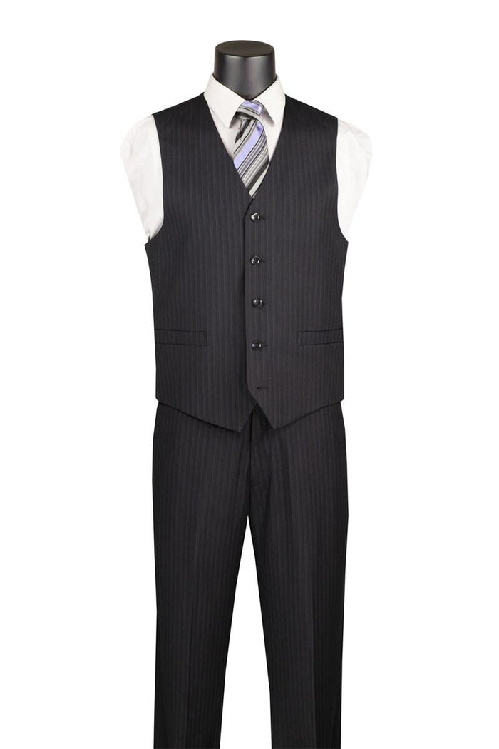 Harlem Nights Suits for Men - Mens Black Fine Pinstripe Suit 3 Piece Business Fit Vinci V2RS-7